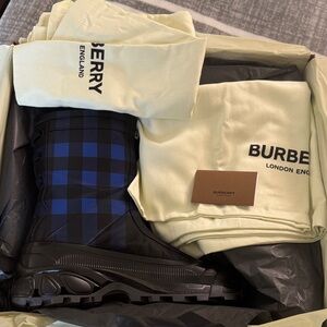 Burberry Black and Blue Plaid Boots 43.5